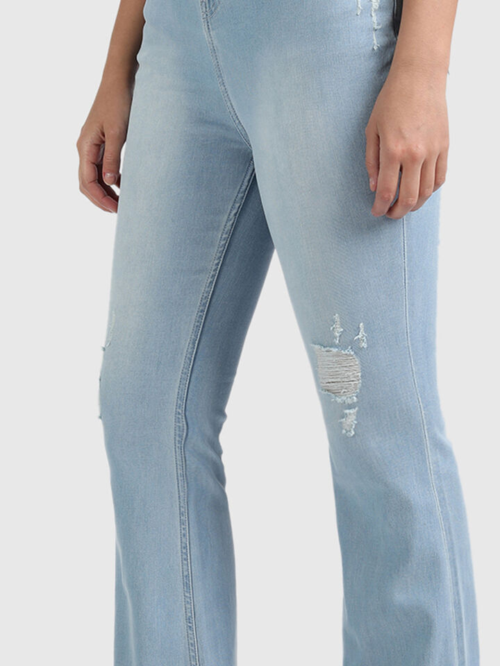 Cotton Jeans with Cropped Boot Cut and Damage image number 2